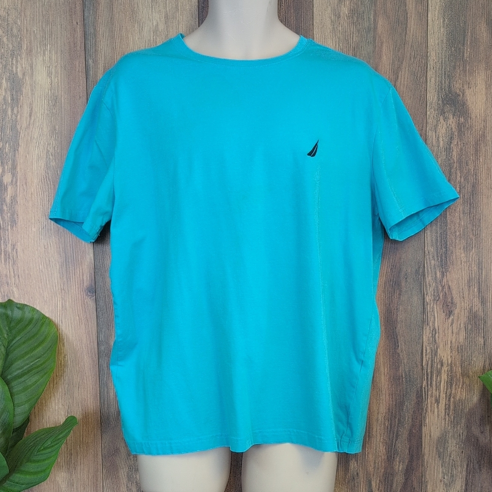 Nautica Men's Aqua Blue Short Sleeve Tee XL P362